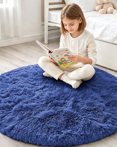 Smiry Round Area Rugs for Living Room Bedroom 3x3 ft, Fluffy Carpet - Image 6