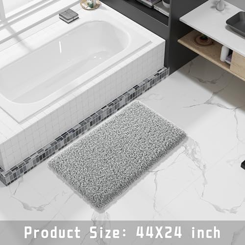 Yimobra Long Bathroom Rug 44x24, Non Slip Washable Fluffy Bath Mat, Gray - Image 6