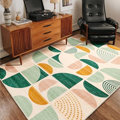 MUJOO Green Rug Boho Washable,4x6.5 Area Rugs for Bedroom Entryway Living Room Bedside,Small Throw Floor Carpet Non Slip Soft Indoor Modern Abstract Sage Green - Image 6