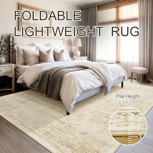 Soalmost 6x9 Area Rug for Living Room Washable Non-Slip Rugs Beige/Ivory - Image 6