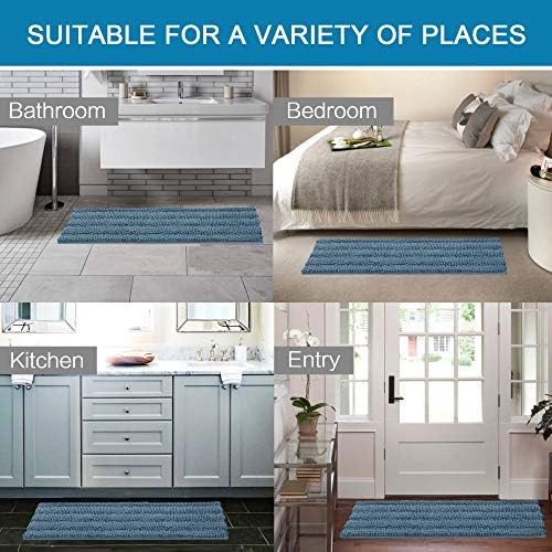H.VERSAILTEX Bath Rugs for Bathroom Washable Non Slip Extra Thick Chenille Striped Bath Mat Rug Runners 47" x 17" Absorbent Fluffy Soft Shaggy Mats Plush Area Carpet for Bath Room, Tub - Stone Blue - Image 6