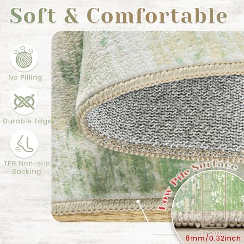 Washable Rug 6x9 Area Rugs for Living Room: Neutral Soft Rug Abstract Non Slip Low Pile Modern Carpet for Bedroom Kitchen Nursery Office Dining Room Indoor (Green, 6'x9') - Image 7