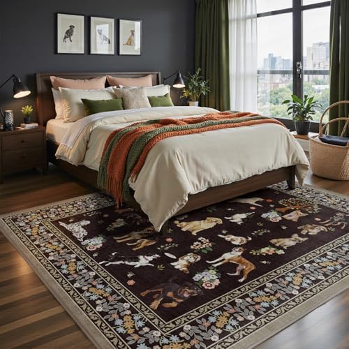 Black Floral Area Rug 8x10 for Living Room Bedroom - Image 6