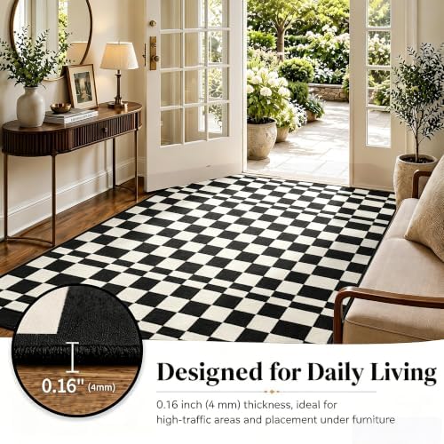 8x10 Checkered Rug for Living Room, soft Low Pile black and white Area Rugs - Image 7