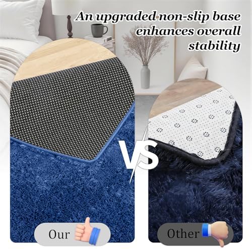 Area Rug Living Room Bedroom: 4x6 Fluffy Plush Shag Carpet Blue - Image 6