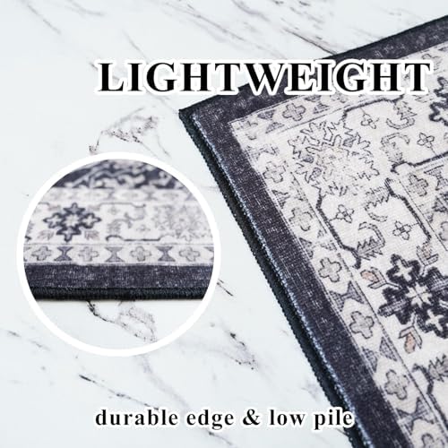 Washable 3x7 Entryway Runner Rug: Farmhouse Wide Kitchen Rug Soft Water Resistant Floor Mat for Bathroom Bedroom Nursery Non-Slip Indoor Carpet for Living Room Dining Room Hallway(3x7,Black) - Image 6