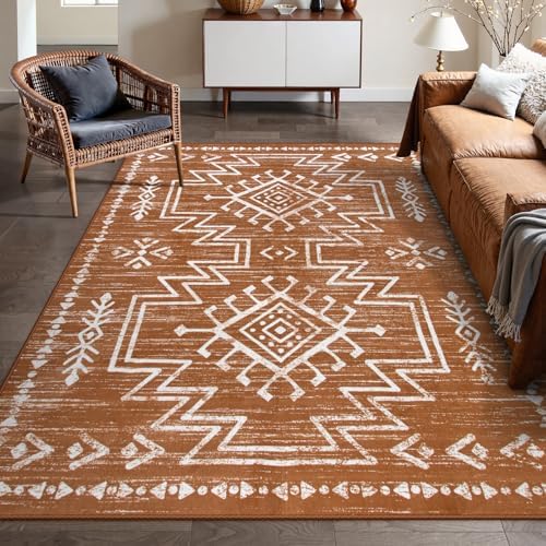 Lahome 5x7 Burnt Orange Rug, Washable Fall Western Rugs for Living Room - Image 6