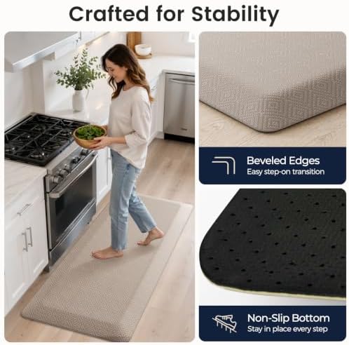 1" Extra Thick Anti Fatigue Kitchen Mats for Floor Standing Desk Mat, Khaki - Image 7