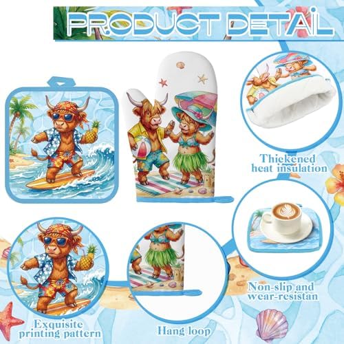 Fourluoo 10 Pcs Summer Highland Cow Kitchen Decor Set - Image 6
