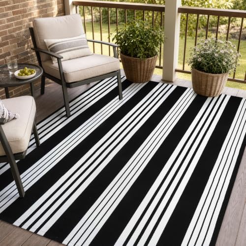 OJIA Outdoor Rugs 5'x7' Patio Rug Washable Carpet Black & White Camping Rug - Image 6