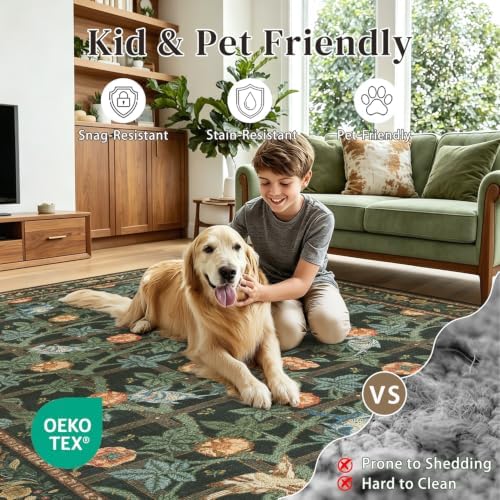 6x9 Area Rug, Dark Green Floral Boho Washable Rugs for Living Room Bedroom - Image 7