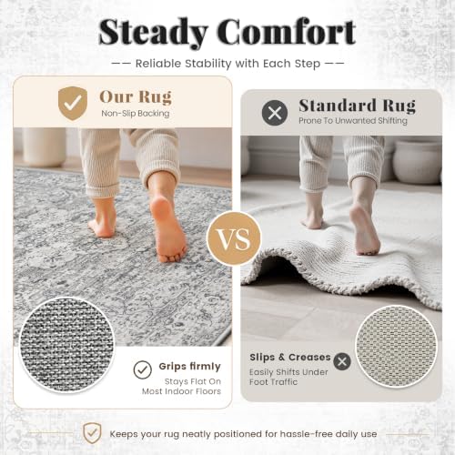 Zomfy 5x7 Area Rugs Washable Rug: Boho Vintage Rug Non-Slip Soft Rugs for Living Room Low Pile Retro Medallion Indoor Carpet for Bedroom Nursery Dining Room Dorm Farmhouse Home Office(Grey, 5'x7') - Image 7