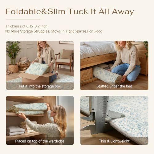PureCozy 5x8 Blue Area Rug Washable Non Slip Vintage Living Room Carpet - Image 6