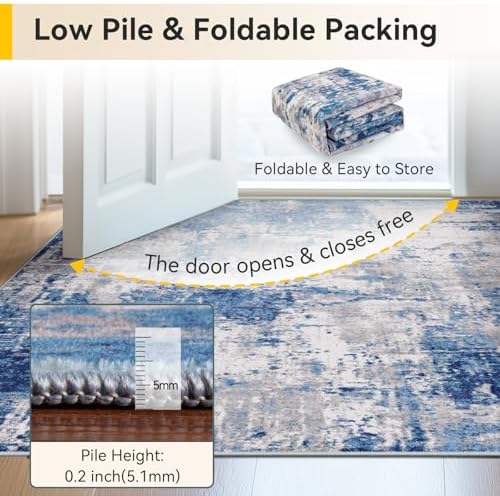 RELEANY Washable 3'x4' Abstract Area Rug for Living Room Blue Gray - Image 6
