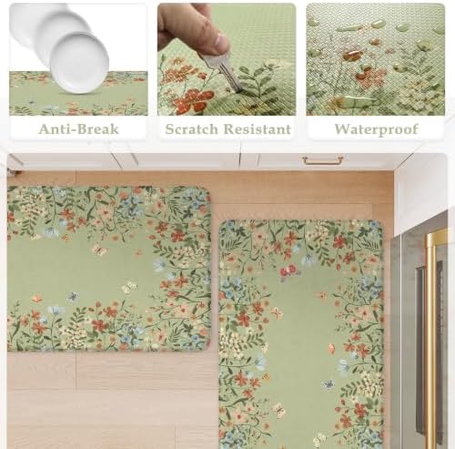 KIMODE Anti Fatigue Kitchen Mat for Floor, Butterfly Flower Kitchen Rugs - Image 6