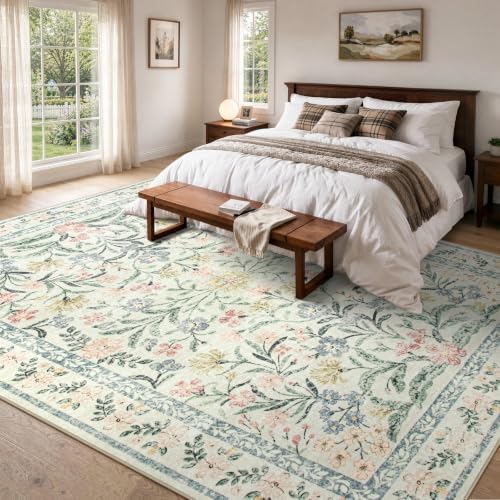 Wonnitar Large Rugs for Living Room, Soft Washable Floral 9x12 Area Rug for Bedroom, Boho Non-Shedding Foldable Carpet for Kids Playroom Apartment Home Decor - Image 6