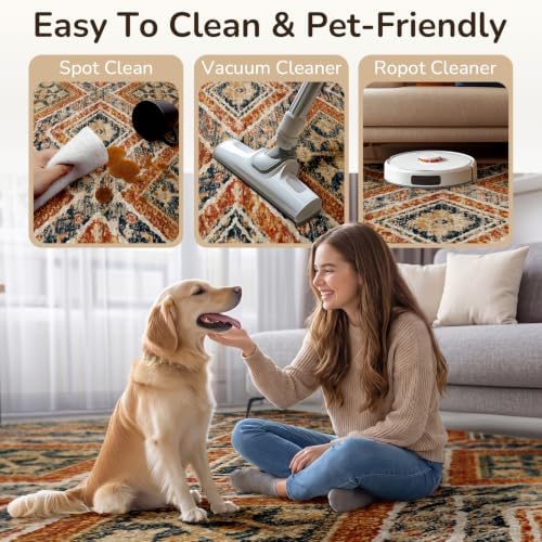 BESTSWEETIE 9'x12' Washable Area Rug for Living Room Bedroom Orange/Brown - Image 6