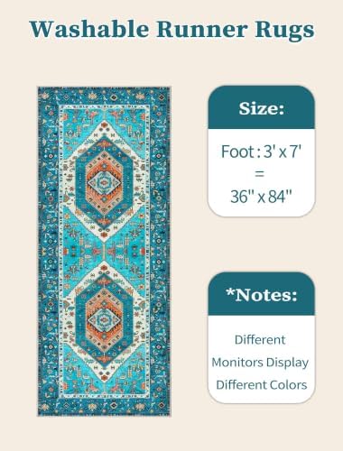 SERISSA 3x7 Washable Non Slip Boho Runner Rug for Hallway,Blue - Image 6