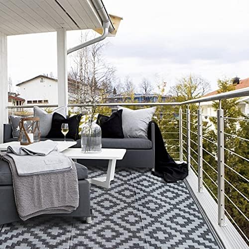 SAND MINE Waterproof Outdoor Rug 4x6 ft, Reversible Mats, Modern Area Rug, Large Floor Mat and Rug for Outdoors, RV, Patio, Backyard, Deck, Picnic, Beach, Trailer, Camping, Black & Grey Lattice - Image 6