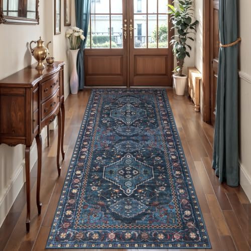 Tangsoo Vintage Blue 2x6 Washable Runner Rug for Hallways, Non Slip Hallway Rugs, Oriental Soft Low Pile Long Rug Carpet Runners for Kitchen Bedroom Entryway Bathroom Living Room Home Decor - Image 7