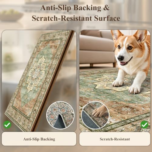 Boho Kitchen Rug Set of 3: Non-Skid Washable Kitchen Mats for Floor Soft Low Pile Kitchen Rugs and Runner for Entryway Bathroom Hallway Indoor Small Carpet Home Decor for Laundry (Green,2x3+2x4+2x5) - Image 7