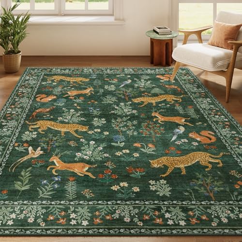 4x6 Green Animal Washable Area Rug for Living Room, Vintage Print - Image 6