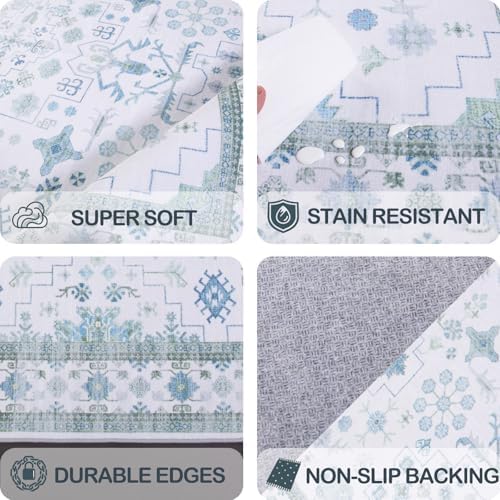 2'6 x 10' Runners Rug for Kitchen Washable (Pale Sage Misty Blue) - Image 6