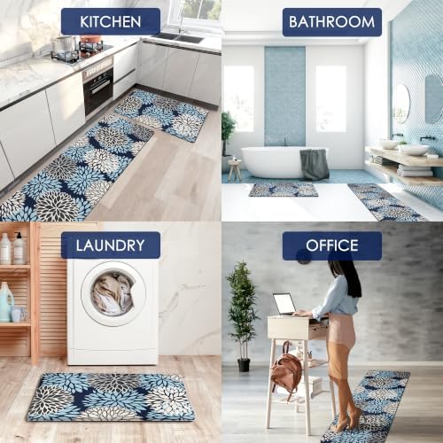 Kitchen Mats Set of 2 Cushioned Anti Fatigue Kitchen Rugs Non Slip Waterproof Runner Memory Foam Kitchen Floor Mat Comfort Standing Mat for Sink, Office, Laundry, Navy Blue - Image 6