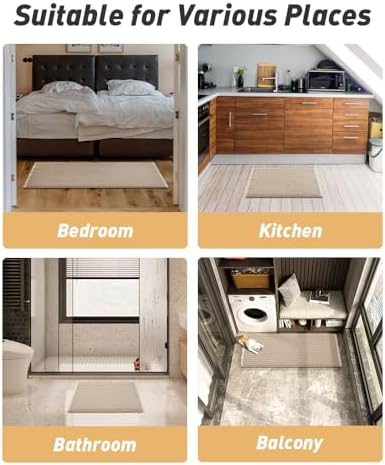 AMOAMI Upgraded Waffle Runner Rug Super Absorbent Non Slip Bath Mats for Bathroom Machine Washable Bathroom Runner Rug with Tassels, Ideal for Hallway Bedroom Laundry Room, 2' x 5', Brown & Cream - Image 6