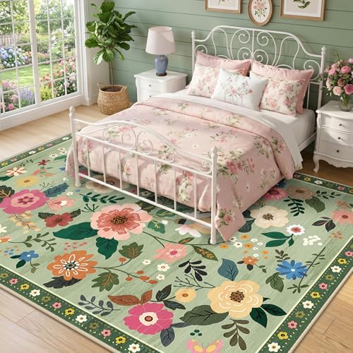 RELEANY Floral Washable 6x9 Area Rugs LightGreen - Image 6