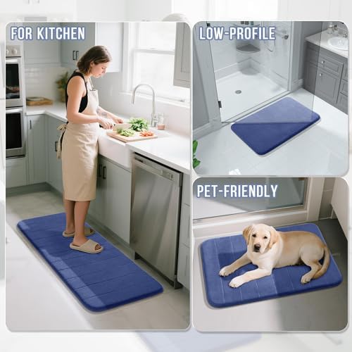 Yimobra Memory Foam Bathroom Mat Set, 24 x 17 & 24 x 20 in, Navy Blue - Image 6