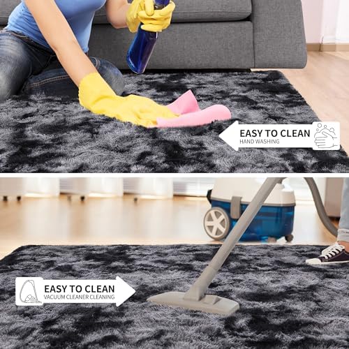 Tepook Fluffy Large Rugs for Living Room, Area Rug 6x9 Carpet for Bedroom, Modern Shaggy Rug for Kids Boys Girls, Plush Indoor Nursery Home Decor Rug with Non-Slip Bottom, Tie-dye Dark Grey - Image 6