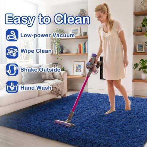 Navy Blue Rug 5x8 Ft, Fluffy Rugs for Living Room, Large Kids Room Carpets - Image 6