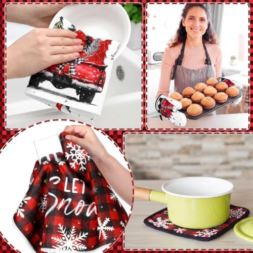 Fourluoo 10 Pcs Christmas Kitchen Decor Set Christmas Tree Kitchen Rugs - Image 6
