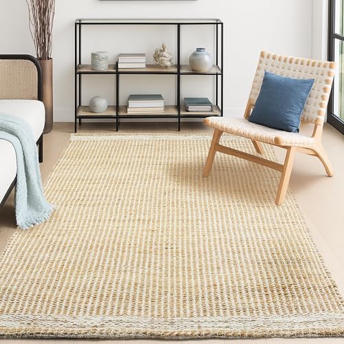 6x9 feet Jute & Wool Mini Check Area Rug with 4-Inch Border | Handwoven, Pile - 0.6"| Living Room, Dining & Bedroom Rug, Neutral Indoor Natural Farmhouse Décor (6' x 9') - Image 7