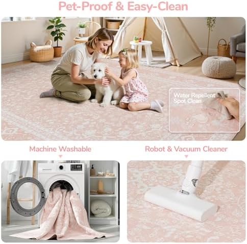 Lessymo Washable Area Rug 5 x 7 for Living Room, Soft Bedroom Rug, Pink - Image 7