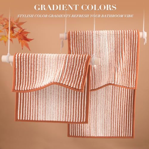 BSICPRO Bathroom Rugs Sets 2 Piece, Non Slip Striped Bath Mat, Light Orange - Image 5