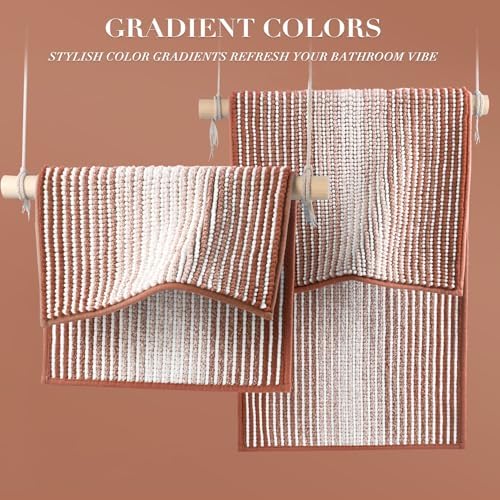 BSICPRO Bathroom Rugs Set 2 Piece, Non Slip Striped Bath Mat, Caramel Brown - Image 5