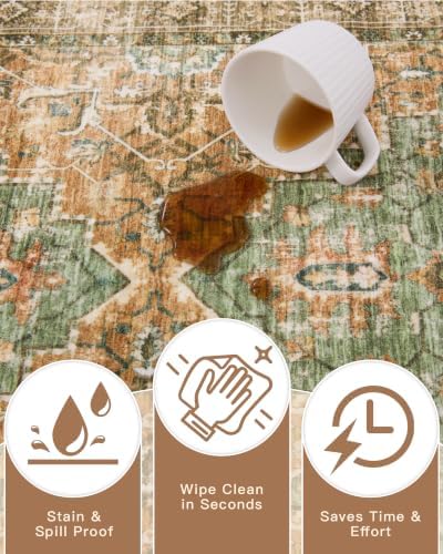 Madane Runner Rug 2x10 for Hallway, Washable Rug Runner, Brick/Brown/Green - Image 7