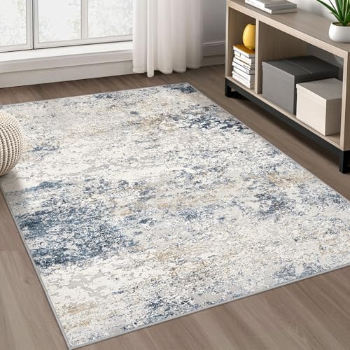 DMOYEST Area Rug Living Room Rugs 4x6 Washable Abstract Beige Blue Carpet - Image 6