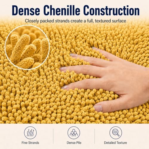 Bathroom Rugs Sets 2 Piece Extra Soft Chenille Bathroom Mats Non Slip Bath Mat Set,Absorbent Shaggy Rugs Perfect Plush Bath Rugs with U-Shaped Toilet Rug,Bathrom Carpets for Bathroom Gold - Image 6