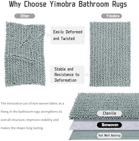 Yimobra Bathroom Rugs Non Slip Washable 32x20 Inch - Ultra Soft Absorbent Chenille Bath Mat, Quick Dry Shaggy Floor Carpet for Tub Shower, Grayish Green Home Decor Accessories - Image 6
