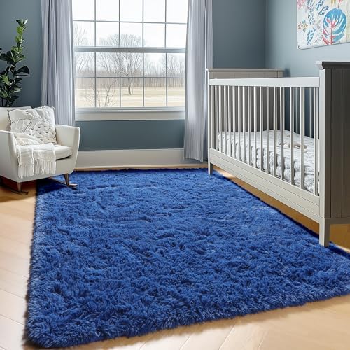 ONASAR Navy Blue Area Rugs for Living Room Bedroom, 5x8 Fluffy Bedside Rug, Soft Plush Fuzzy Shaggy Indoor Floor Carpets for Nursery Kids Boys Girls Men Teen Playroom Home Decor Aesthetic - Image 6