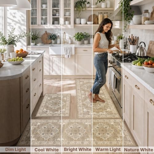 3 Piece Kitchen Rugs Sets with Runner, Washable Non Slip Soft Boho Kitchen Mats, Low Pile Stain Resistant Carpet for Hallway, Laundry Room, Entryway, Home Decor(20"x32"+20"x48"+20"x59", Beige Cream) - Image 6