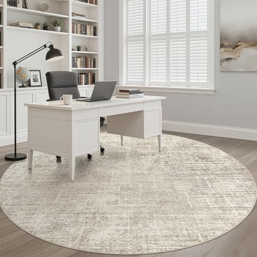 LOONGRUG Round Rug 7x7 Washable Neutral Modern Rug for Living Room Brown - Image 7