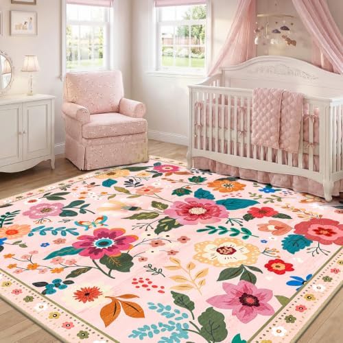 RELEANY Floral Washable Square 5ft Area Rug Pink - Image 6