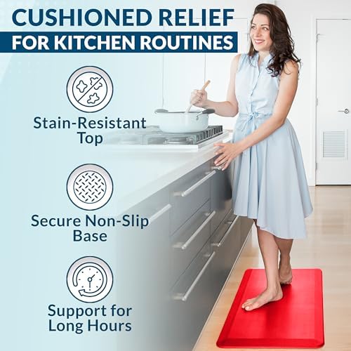 ComfiLife Anti Fatigue Floor Mat – 3/4 Inch Thick Kitchen Mats for Floor, Standing Desk Mat, Kitchen Rug – Comfort at Home, Office – Durable – Stain Resistant – Non-Slip (20" x 32", Scarlet Orange) - Image 6