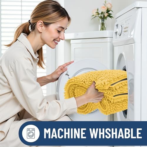 Smiry Luxury Chenille Toilet Rugs U-Shaped 20x20, Soft Absorbent Non-Slip Contour Bathroom Rugs for Toilet, Machine Washable Contoured Bath Mats, Yellow - Image 6