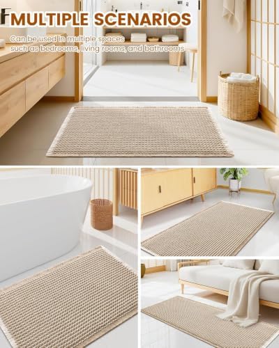 Smiry Waffle Bath Mat 47X16, Soft Absorbent Bathroom Rugs, Brown & Cream - Image 6