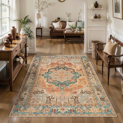 Tangsoo Oriental 3x5 Rug, Washable Non Slip Accent Rugs for Entryway Orange - Image 7